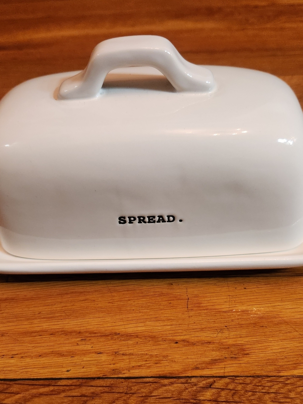 Rae Dunn By magenta White Ceramic Butter Dish with 'SPREAD' With small lettering